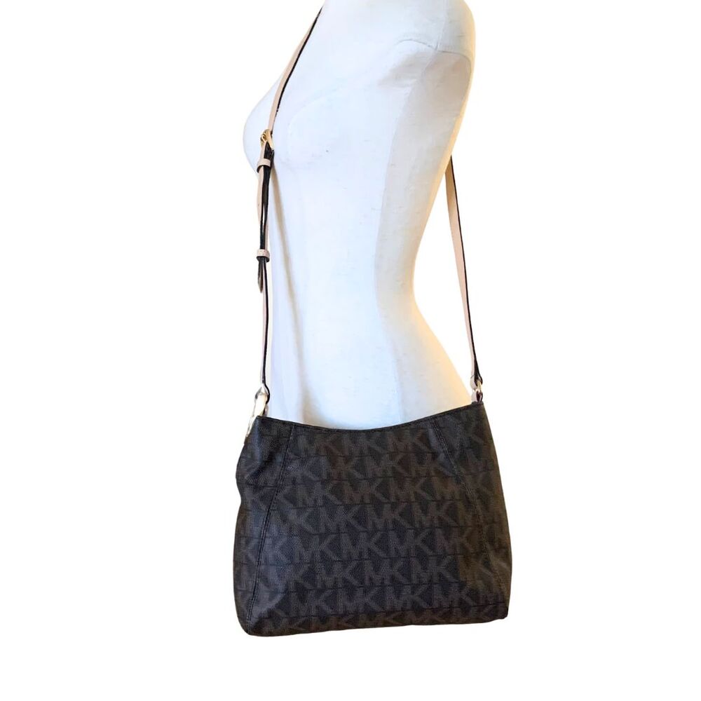 Michael Kors Brown Monogram Crossbody Bag with Gold MK Logo Ring Accent - Picture 2 of 14